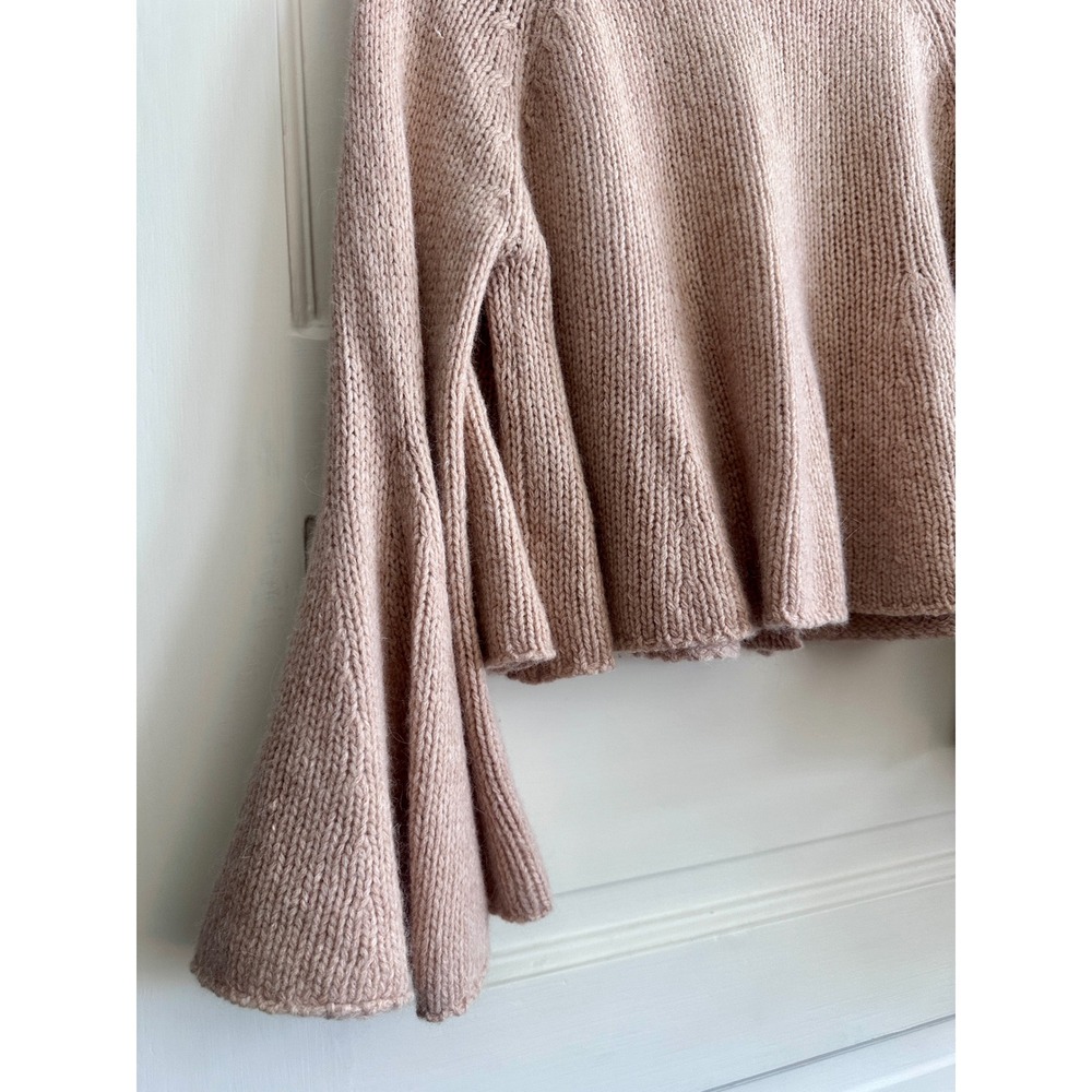 Rebecca Taylor Wool Angora Blend Chunky Knit Bell Sleeve Cropped Cardigan S Pink - Picture 8 of 9